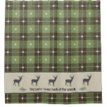 Green Plaid Deer Cabin Shower Curtain