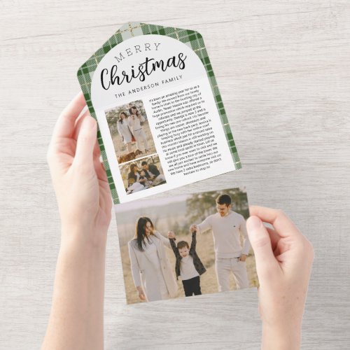 Green Plaid Family Christmas Photo Cards Trifold