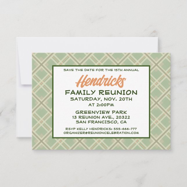 Green, Plaid Family Reunion design Save The Date (Front)