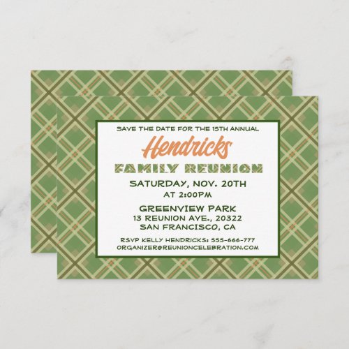 Green Plaid Family Reunion design Save The Date