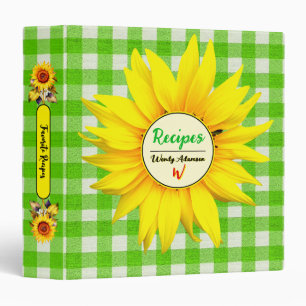Green Plaid Favorite Recipes Kitchen Sunflower 3 Ring Binder