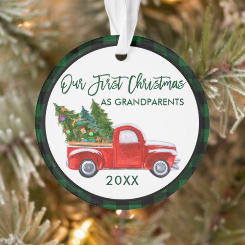 Green Plaid First Christmas as Grandparents Truck Ornament