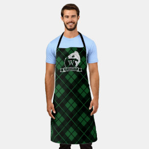 Green Plaid Fish & Hook Monogram Apron