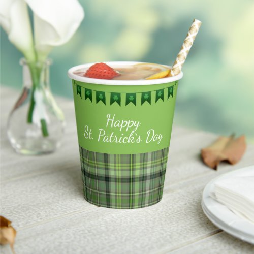 Green Plaid Flags Happy St Patricks Day Paper Cups