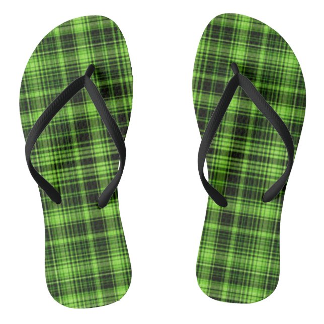 Green Plaid Flip Flops (Footbed)