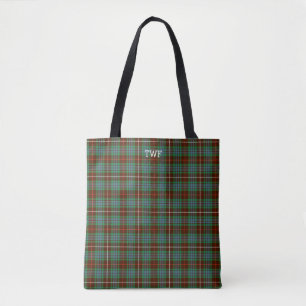 Green Plaid Fraser Hunting Tartan Monogram Tote Bag