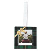 Green Plaid Gift Wrapped & Bow Present Photos Cube Ornament (Front)