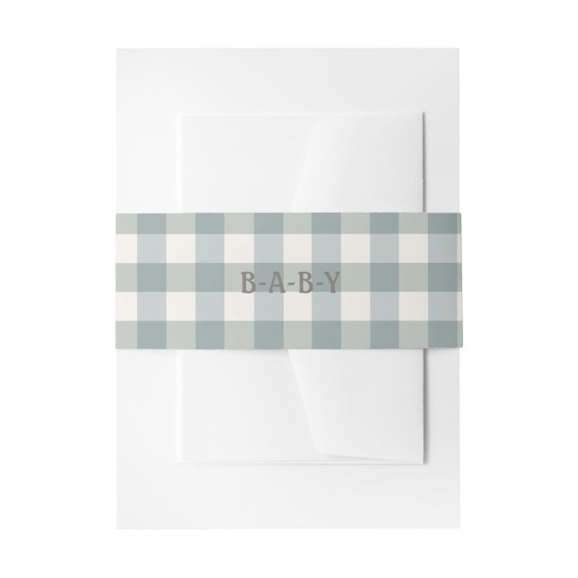 Green Plaid Gingham Baby Typography Simple Invitation Belly Band (Front Example)
