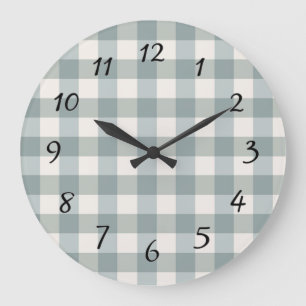 Green Plaid Gingham Country Farmhouse Simple Large Clock