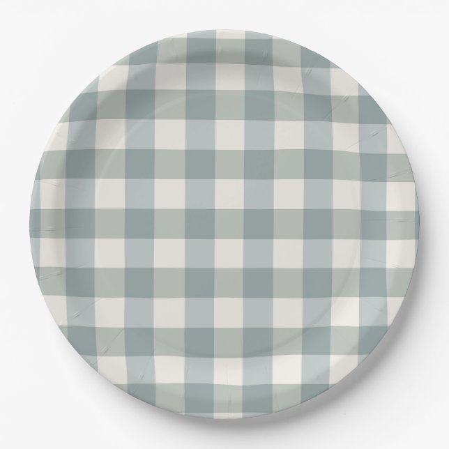 Green Plaid Gingham Country Farmhouse Simple Paper Plates (Front)