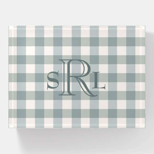 Green Plaid Gingham Country Farmhouse Simple Paperweight (Front)