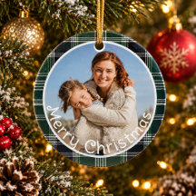 Green Plaid Gingham Family Photo Merry Christmas 