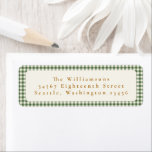 Green Plaid Gold Text Custom Return Address Label<br><div class="desc">Cute Green Gingham Plaid Custom Photo Christmas Return Address Labels with Gold Text</div>