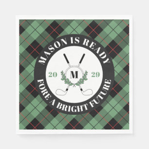 Green Plaid Golf Themed Graduation Napkins