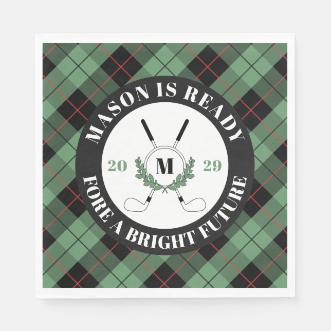 Green Plaid Golf Themed Graduation  Napkins (Front)