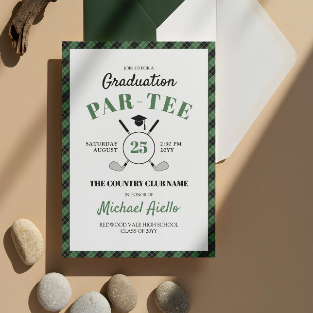Green Plaid Golf Themed Graduation Party Invitation (Creator Uploaded)