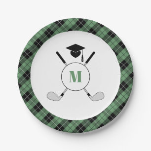 Green Plaid Golf Themed Graduation Party Paper Plates
