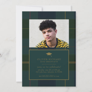 Green Plaid Graduation Announcement Invitation