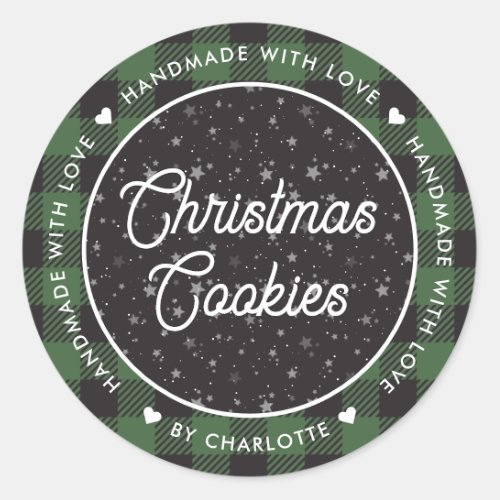 Green Plaid Handmade with Love Christmas Cookies Classic Round Sticker