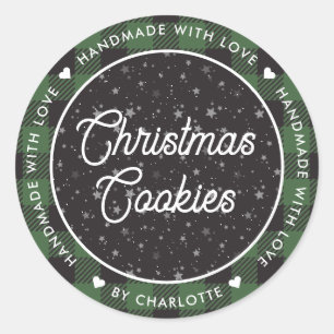 Green Plaid Handmade with Love Christmas Cookies Classic Round Sticker