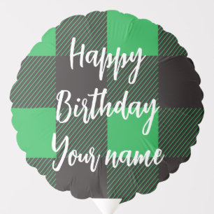 Green Plaid Happy Birthday Balloon