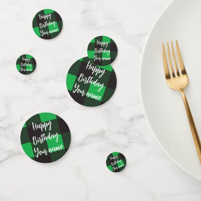 Green Plaid Happy Birthday Confetti (Group)