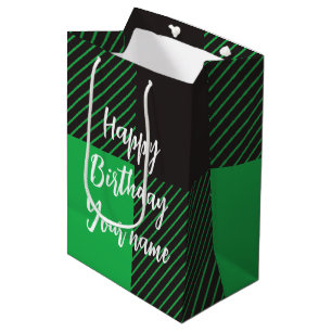 Green Plaid Happy Birthday Medium Gift Bag