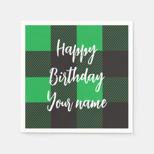 Green Plaid Happy Birthday Napkins
