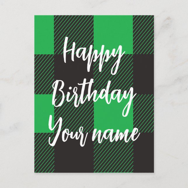 Green Plaid Happy Birthday  Postcard (Front)