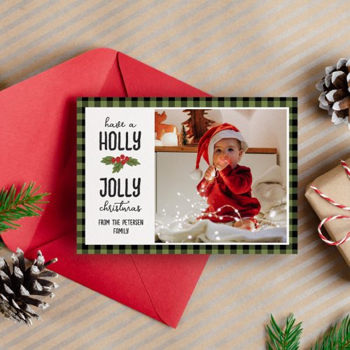 Green Plaid Have A Holly Jolly Christmas Photo Holiday Card