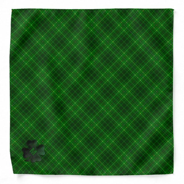 Green Plaid Irish Shamrock Monogram Bandana (Front)