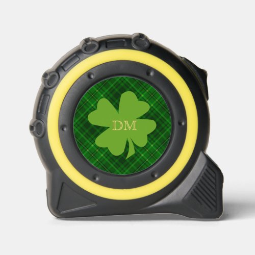 Green Plaid Irish Shamrock Monogram Tape Measure