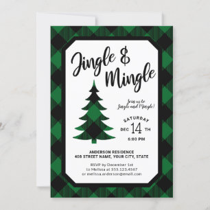 Green Plaid Jingle and Mingle Holiday Party Invitation