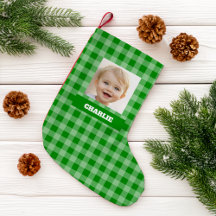 Green Plaid Kid Photo & Name Gingham Rustic Checks