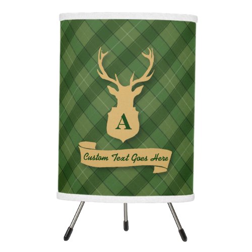 Green Plaid Lamp with Stags Head and Custom Text