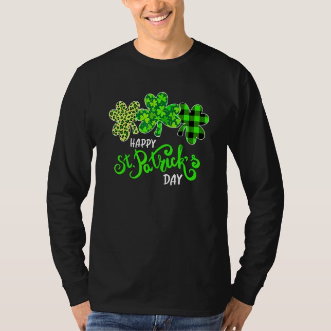 Green Plaid Leopard Shamrock St Patrick's Day Iris T-Shirt (Front)
