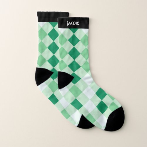 Green Plaid Lucky Clover Shamrock with Name  Socks