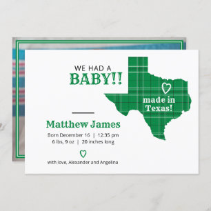 Green Plaid Made In Texas Horizontal Photo Announcement