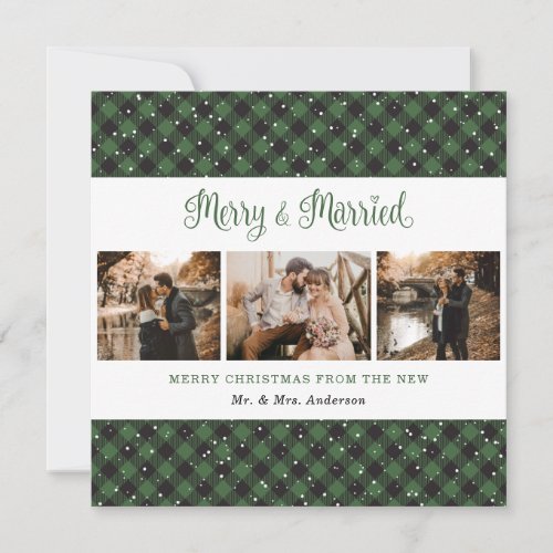 Green Plaid Merry and Married Christmas Card