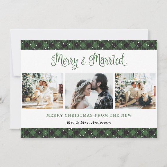 Green Plaid Merry and Married Christmas Card