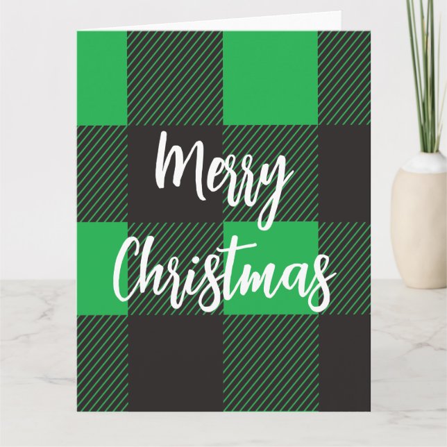 Green plaid Merry Christmas Card (Front)