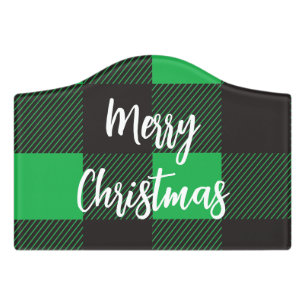 Green plaid Merry Christmas Door Sign