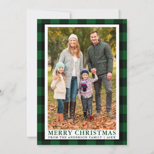 Green Plaid Merry Christmas Family Photo Card