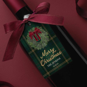 Green Plaid Merry Christmas Favor Sticker Gift Tags