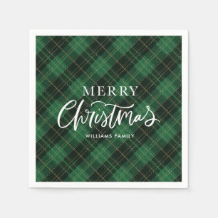 Green Plaid Merry Christmas Festive Napkins