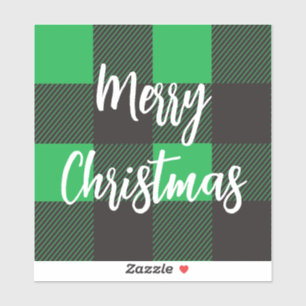 Green plaid Merry Christmas Sticker