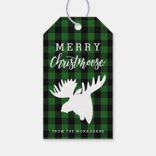 Green Plaid Merry Christmoose Gift Tags
