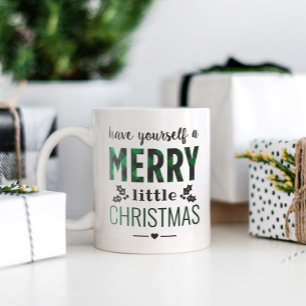 Green Plaid Merry Little Christmas Two-Tone Coffee Mug