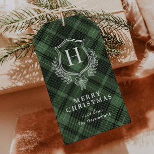 Green Plaid Monogram Christmas Gift Tags