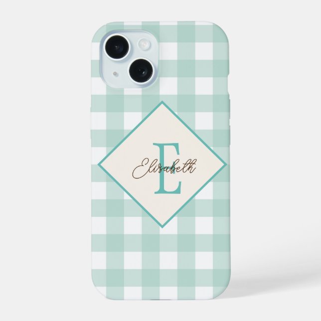 Green Plaid, Monogram Iphone Case (Back)